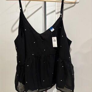 NWT Chic Black Camisole with Pearl Accents